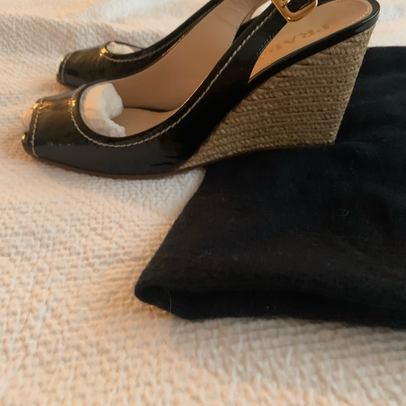 Prada Patton leather sling back wedge. - Picture 2 of 10